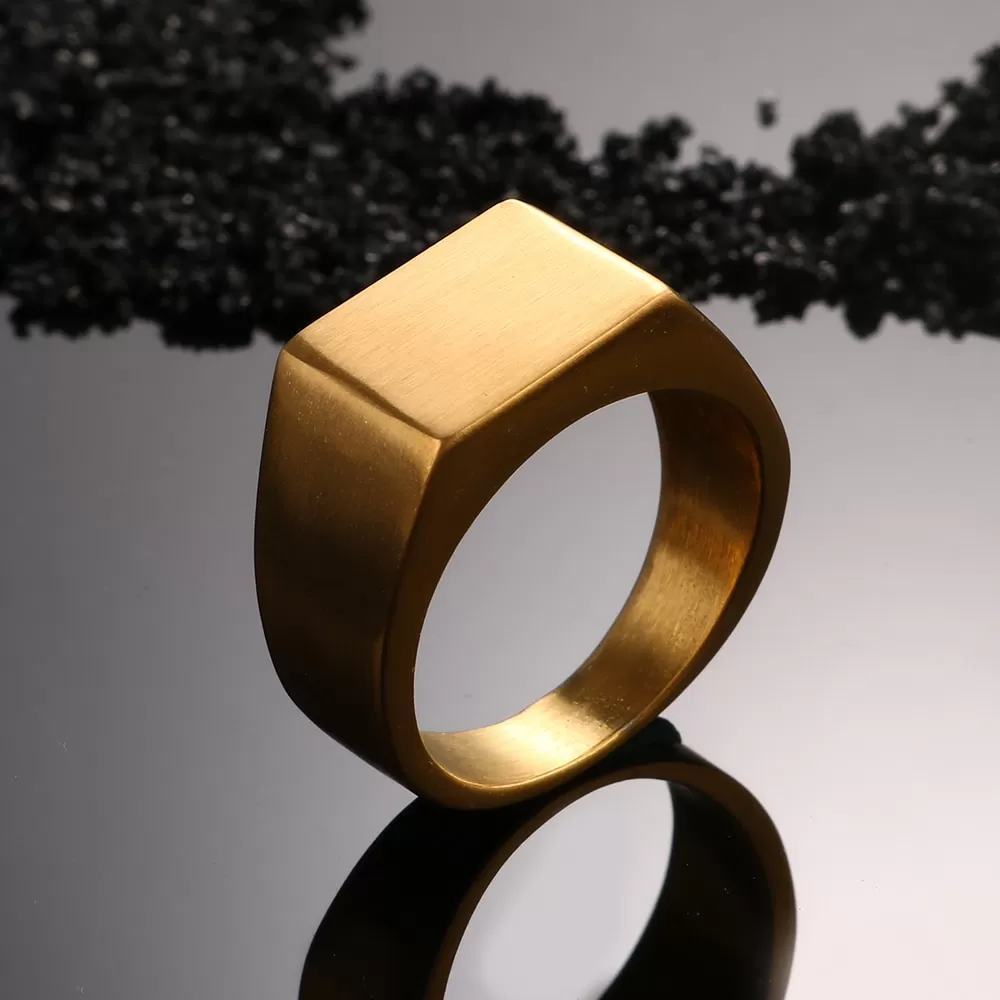 Natural Gold Plated Vintage Signet Ring Titanium - image 2