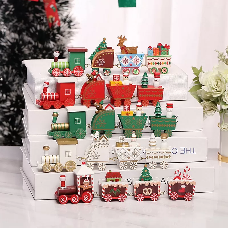Generic Wooden Train Merry Christmas Pure White Color - image 5