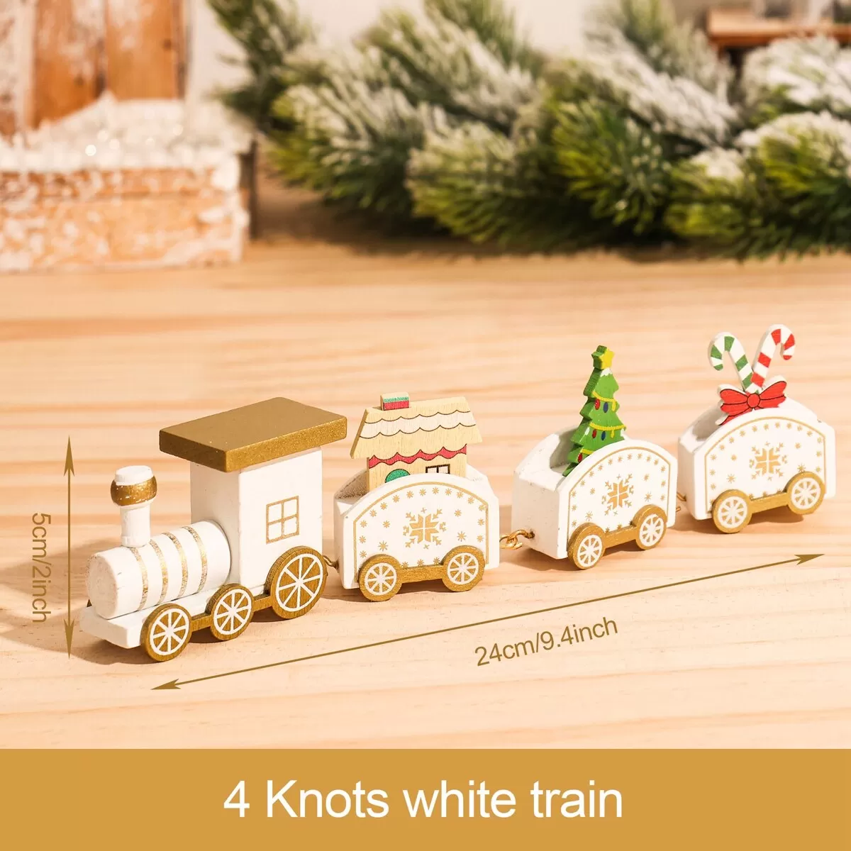 Generic Wooden Train Merry Christmas Pure White Color - image 6