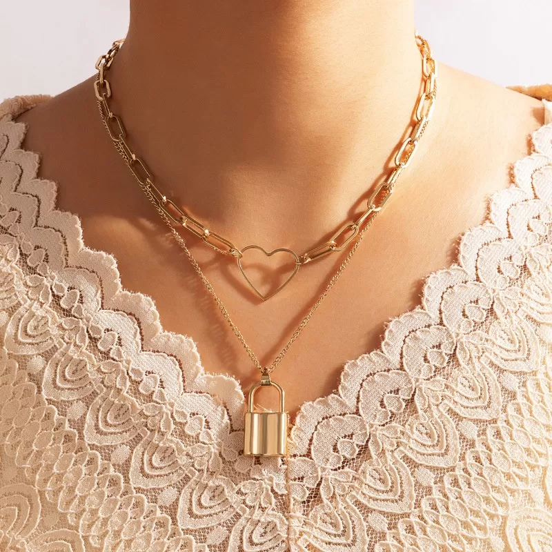 New Gen Silver Color Heart & Lock Pendant Necklace - image 2