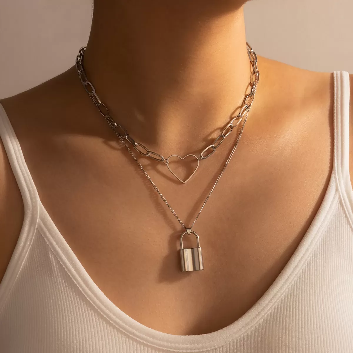 New Gen Silver Color Heart & Lock Pendant Necklace - image 3