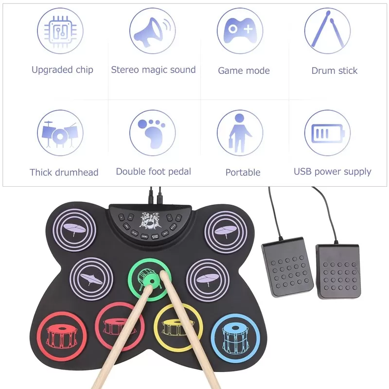 Portable USB Electronic Drum Set 9 Silicon Pads - image 2