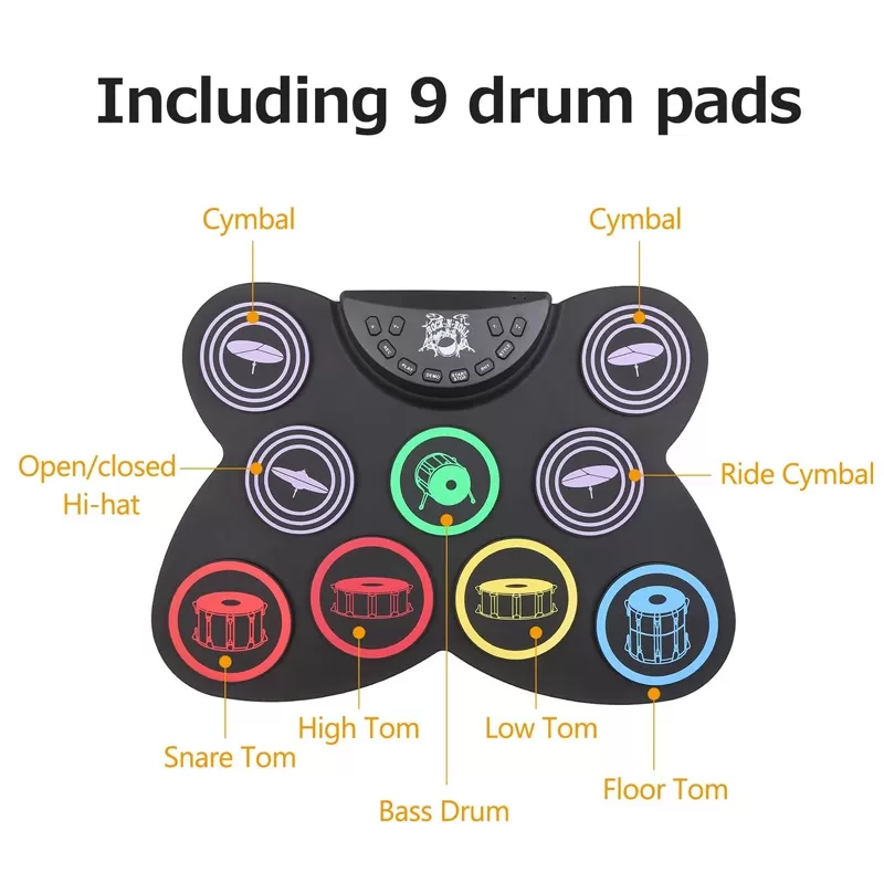 Portable USB Electronic Drum Set 9 Silicon Pads - image 3