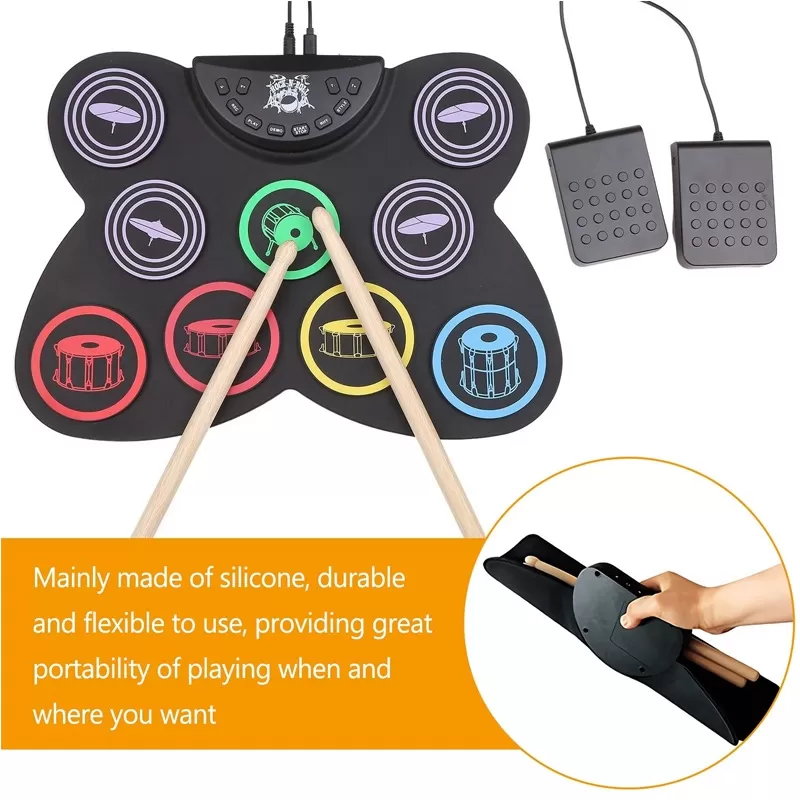Portable USB Electronic Drum Set 9 Silicon Pads - image 5