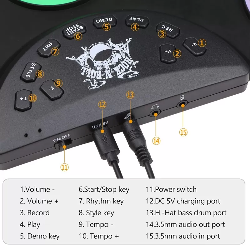 Portable USB Electronic Drum Set 9 Silicon Pads - image 7