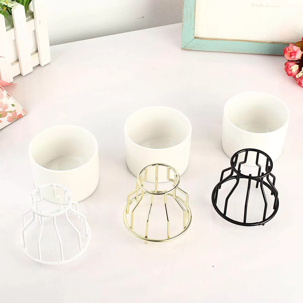 Generic Pure White Royal Gold Ceramic Flower Pot Luxury Decor - image 3