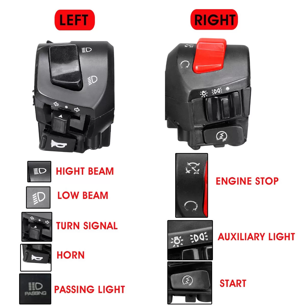 Generic 22mm 7/8" Motorcycle Handlebar Electrical Start Switch - image 5