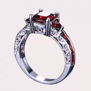 Luxury Natural Gem Red Square Stone Ring Silver Color Royal Design