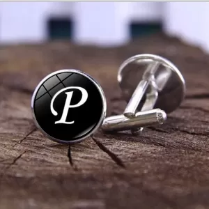 Generic Single Alphabet Cufflinks Silver/Black (P)