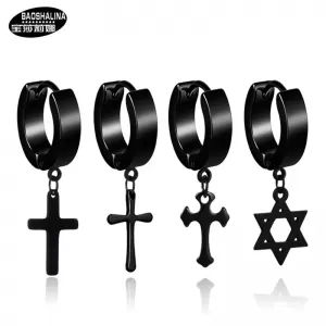 Punk Titanium Steel Cross Drop Earrings