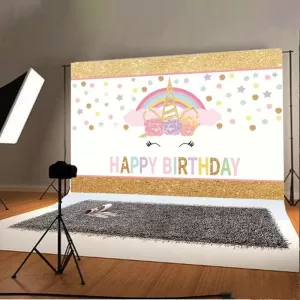 Generic 7x5FT Gold Glitter Stars Unicorn Horn Backdrop