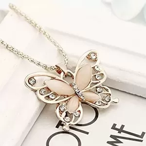 Generic Lady Rose Gold Opal Butterfly Pendant Necklace