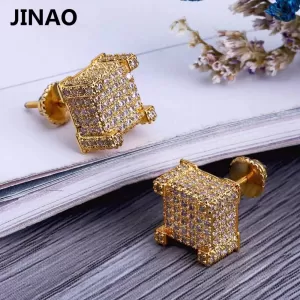 JINAO 18K Gold New Fashion Iced Out Bling Stud Earrings