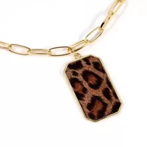 AYYUFE Women Leopard Print Square Pendant Necklace