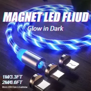 Generic 3-in-1 1M LED Fluid Light Magnetic Charger Cable