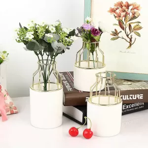 Generic Pure White Royal Gold Ceramic Flower Pot Luxury Decor