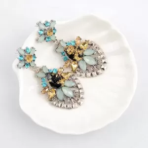 Vintage Luxury Crystal Water Drop Gem Pendant Earrings Real Stone