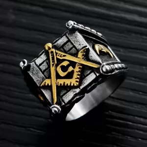 Vintage Freemasonry Masonic Men's Ring Titanium Punk