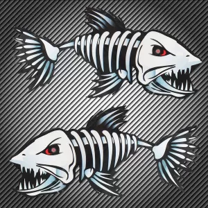 World Famous Fish Art 2x Skelton Fisch Tuning Aufkleber