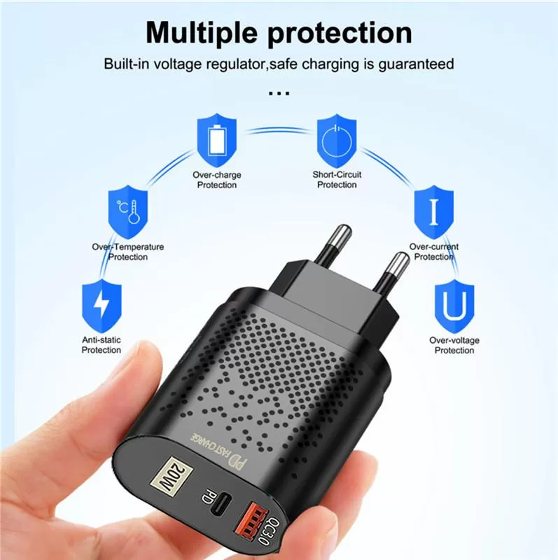 Universal BK-384 20W PD Quick Charger 3.0 USB/Type C Wall Charger - image 2
