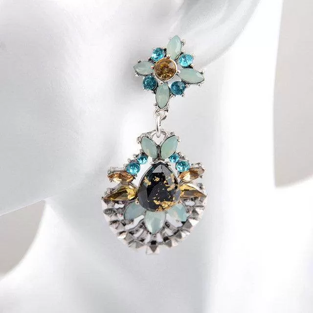 Vintage Luxury Crystal Water Drop Gem Pendant Earrings Real Stone - image 2
