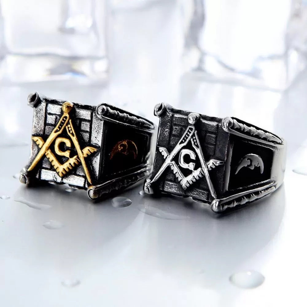 Vintage Freemasonry Masonic Men's Ring Titanium Punk - image 3