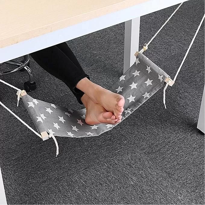 Generic Wooden Pole Black Foot Hammock Portable Travel Footrest