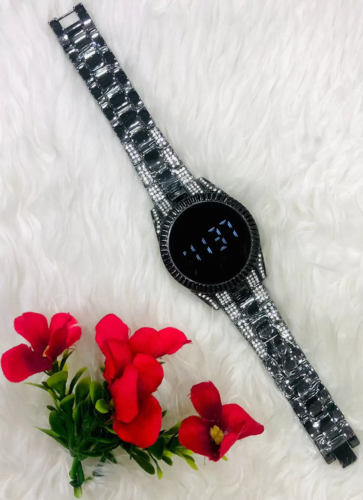 Black Ladies Led Touch Steel Watch