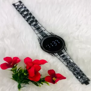 Black Ladies Led Touch Steel Watch