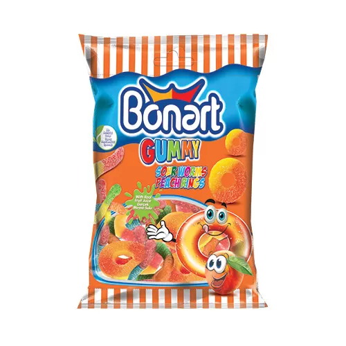 Bonart Gummy Sour Worms & Peach Jelly Candy 80g - image 2
