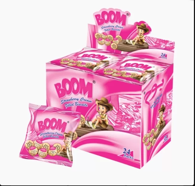 Boom Strawberry Cream Filled Biscuits 24Pcs Box