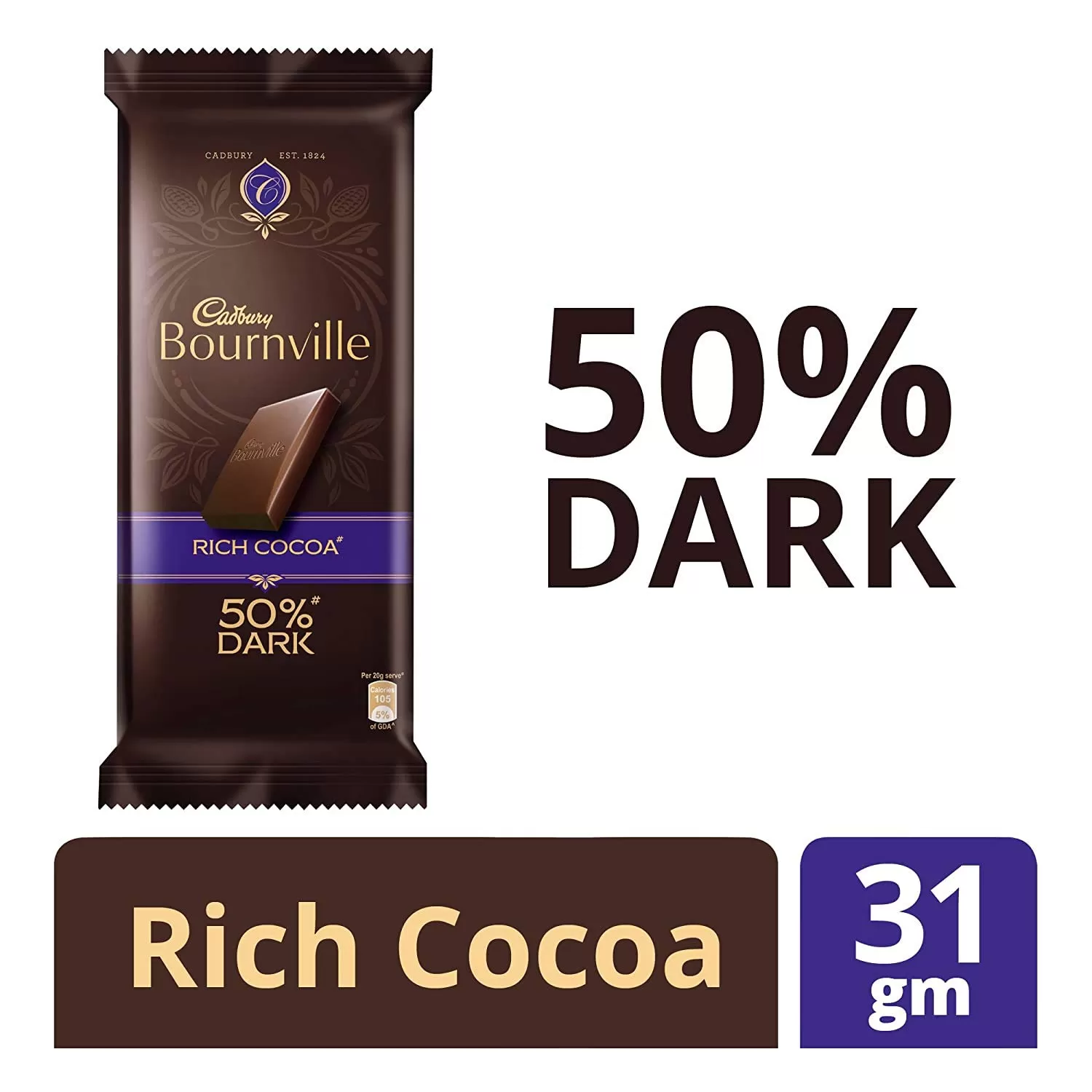 Cadbury Bournville Rich Cocoa Dark Chocolate Bar 31gm