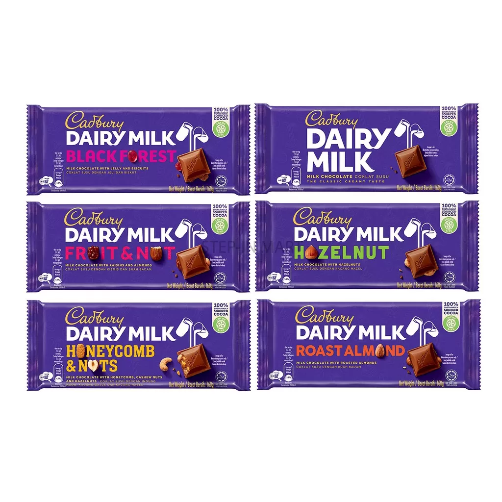 Cadbury Dairy Milk Chocolate 160g x 6 Flavours Combo Pack