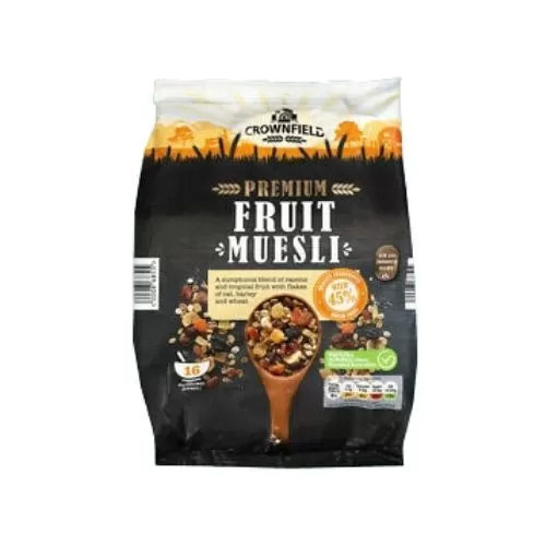 Crownfield Muesli Luxury Fruit 750G Oats UK 45% Dried Fruit