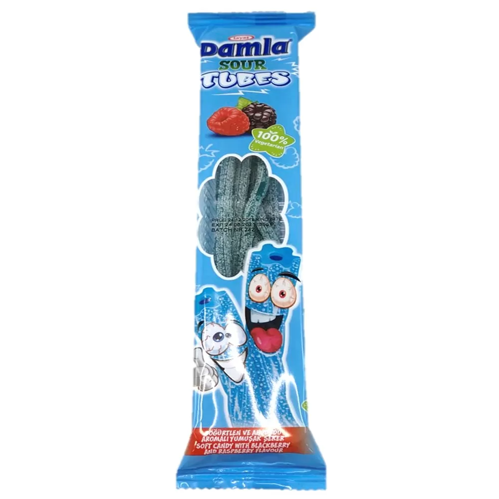Damla Sour Tubes Soft Candy Gummy Cola, Blackberry & Raspb - image 4
