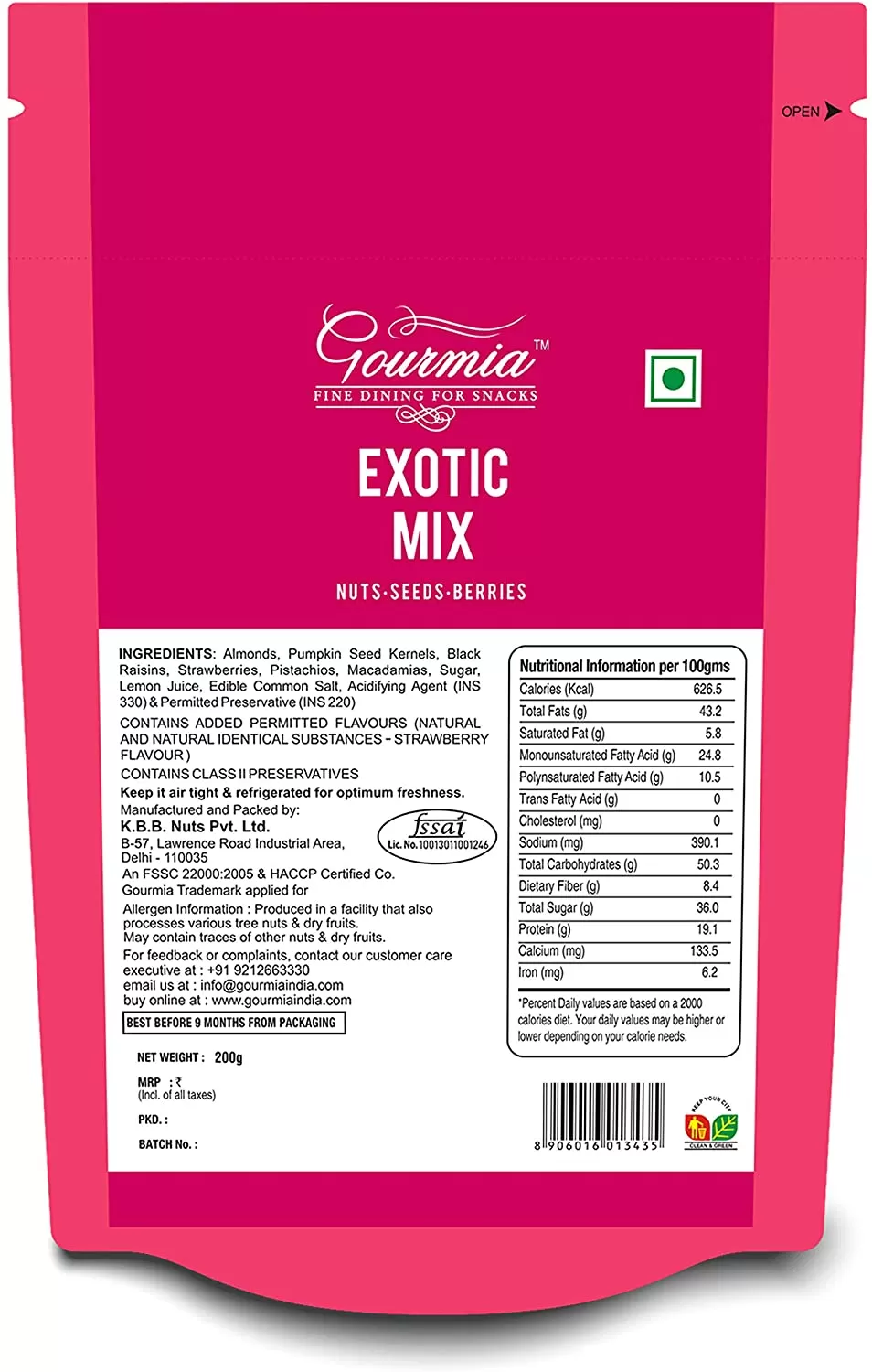 Gourmia Exotic Mix Nuts Seeds Berries Active Snacking 200g - image 3