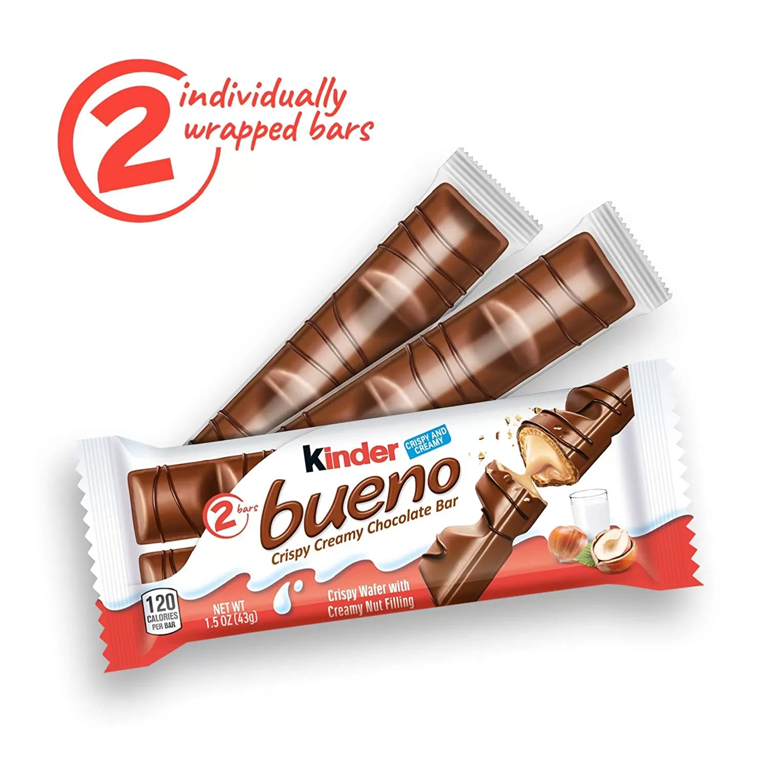 Kinder Bueno Milk Choc Hazelnut Cream Bar Crispy Creamy