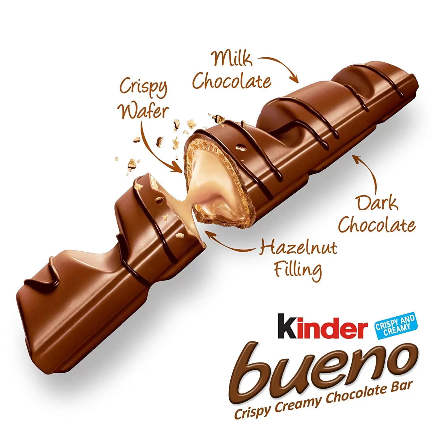 Kinder Bueno Milk Choc Hazelnut Cream Bar Crispy Creamy - image 2