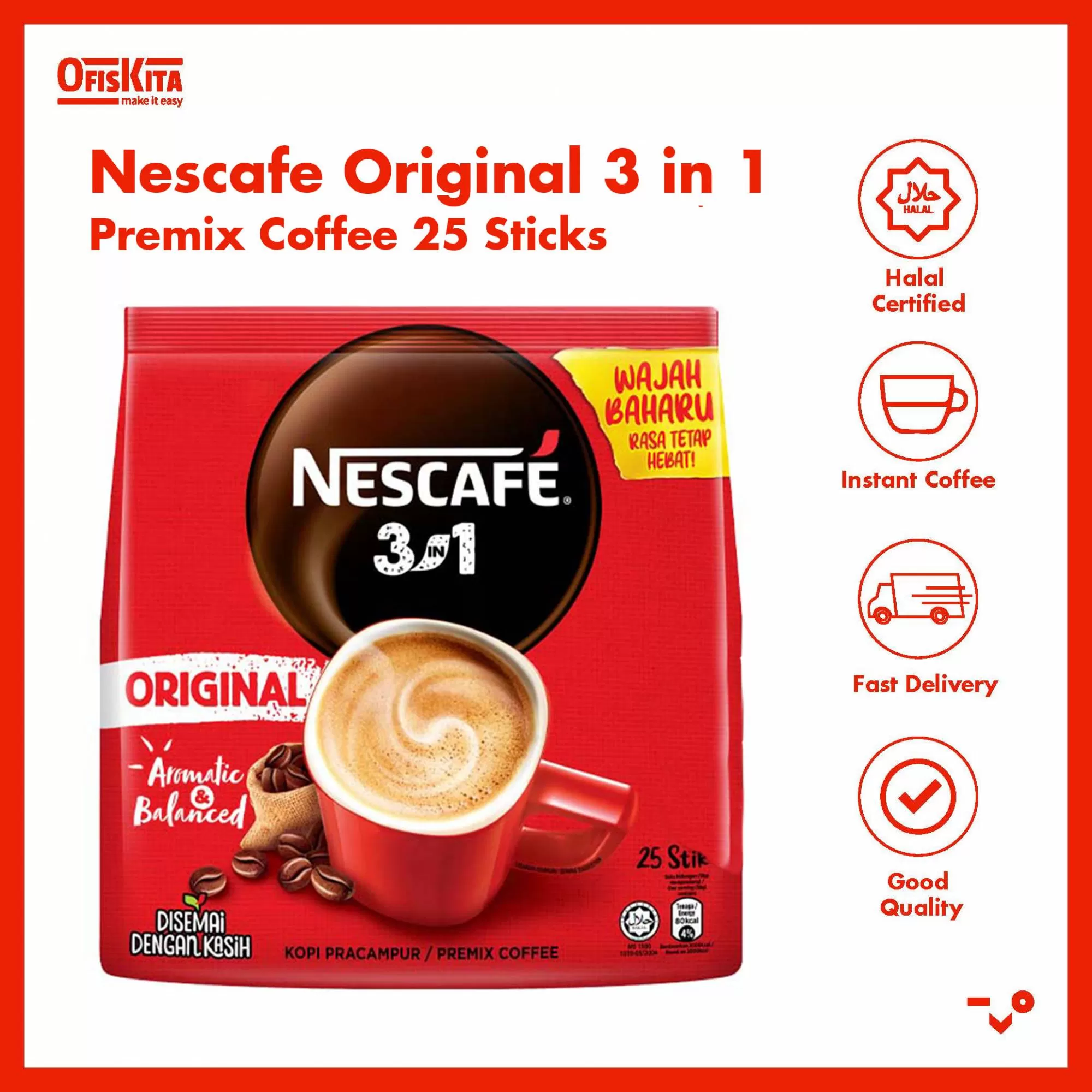 Nescafe Original 3 In 1 Premix Coffee 25 Sticks - image 2