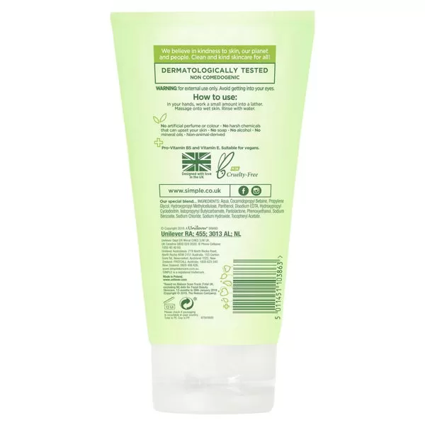 SIMPLE Kind To Skin Refreshing Facial Wash Gel 150ML - image 3