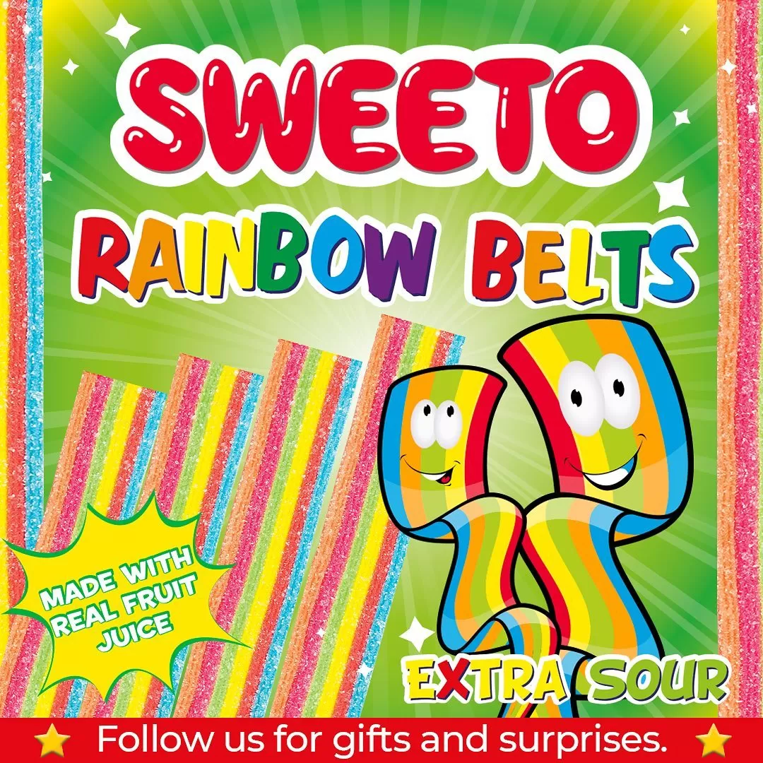 Sweeto RAINBOW BELTS Fruit Juice Gummy Bear Candy 80g