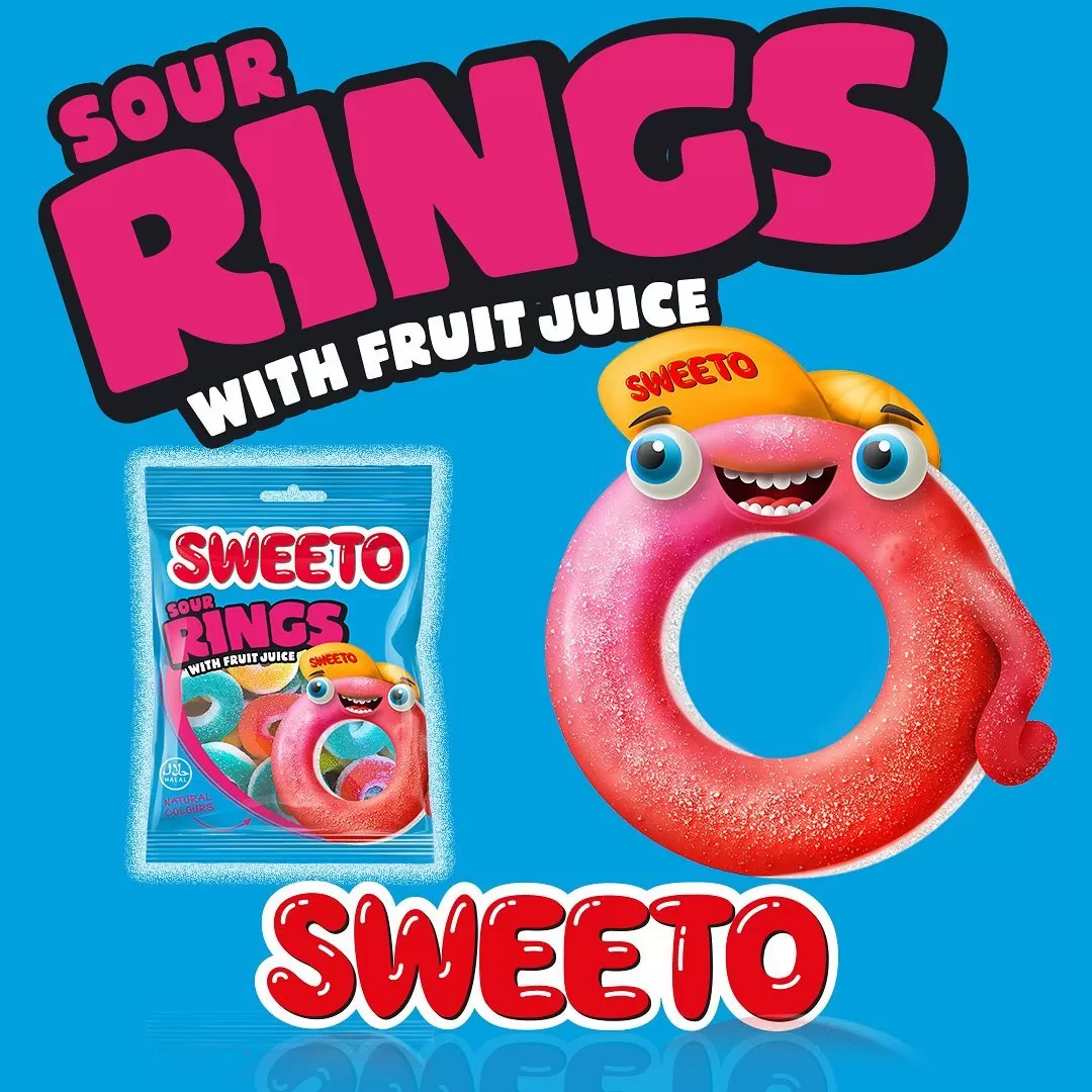 Sweeto SOUR RINGS Fruit Juice Gummy Candy 80g - image 1