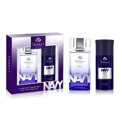 Yarrdley London Navy EDT & Body Spray Gift Set for Men