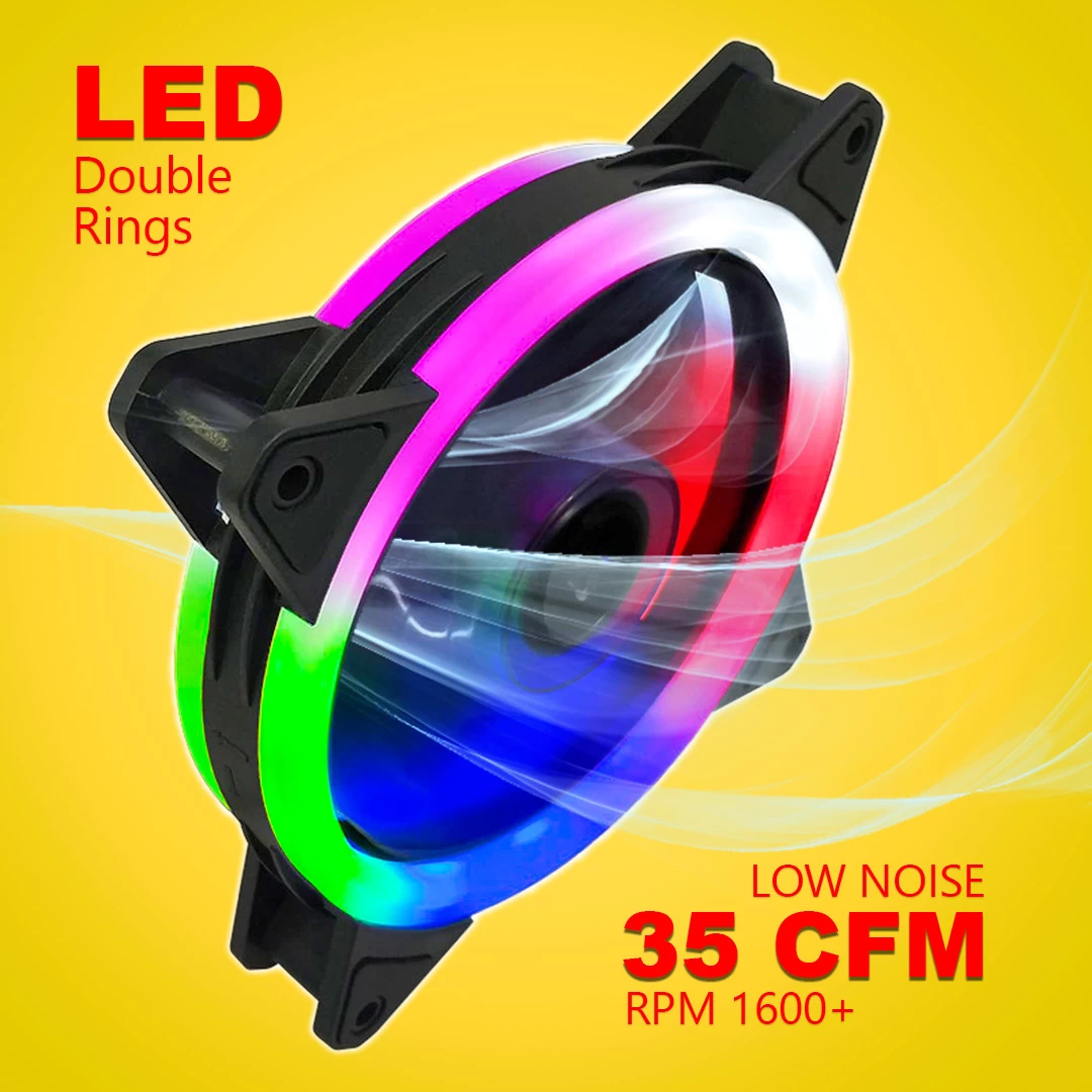 Generic 120mm RGB Cooling Fan Double Ring LED - image 2