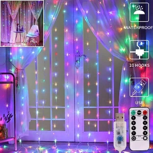 Generic Window Curtain String Light 8 Modes LED Fairy Lights With Remote