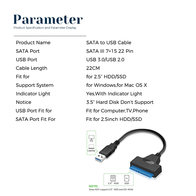 Generic USB 3.0 to SATA 3 Cable Adapter 6Gbps for 2.5" HDD SSD - image 5