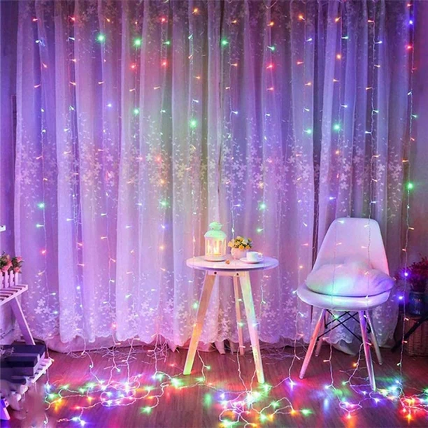 Generic Window Curtain String Light 8 Modes LED Fairy Lights With Remote - image 2