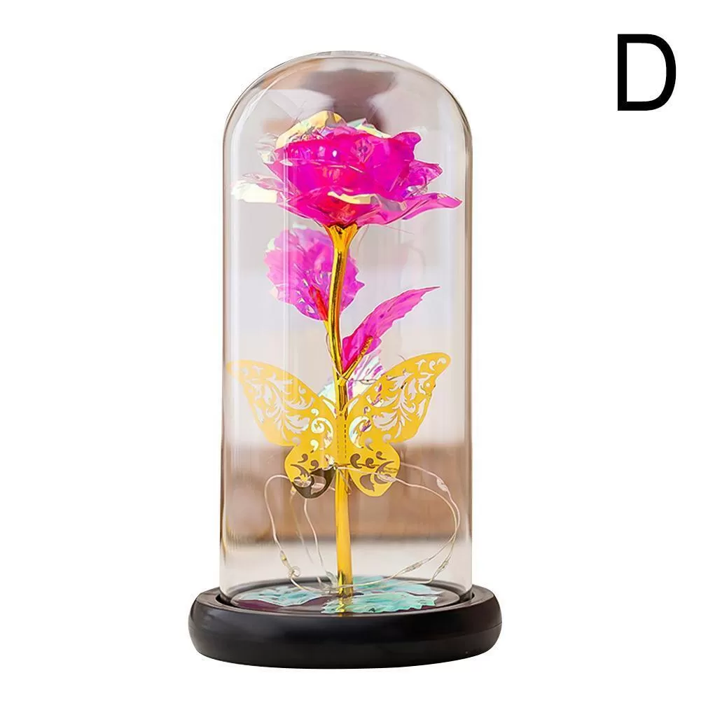 Generic Galaxy Forever Rose Flower in Glass Dome LED Pink Red