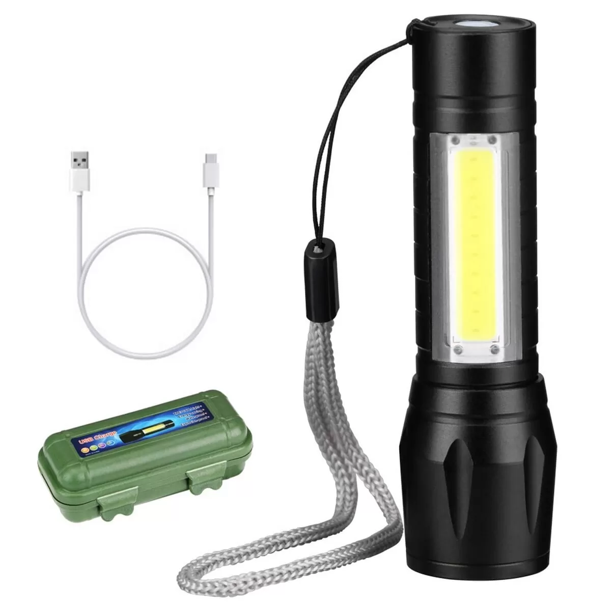 Generic Rechargeable Mini COB LED Flashlight Torch Adjustabl Focus