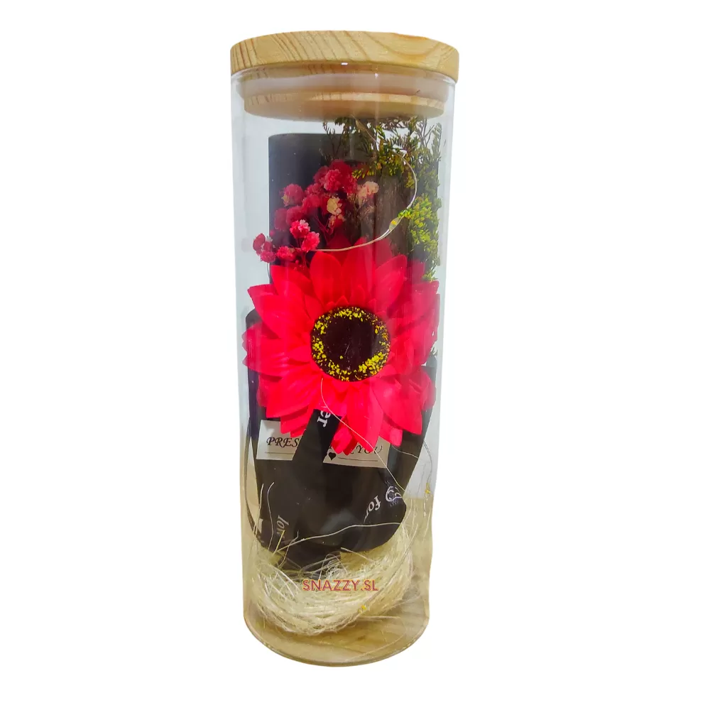 Encha Red Artificial Sunflower Glass Dome LED